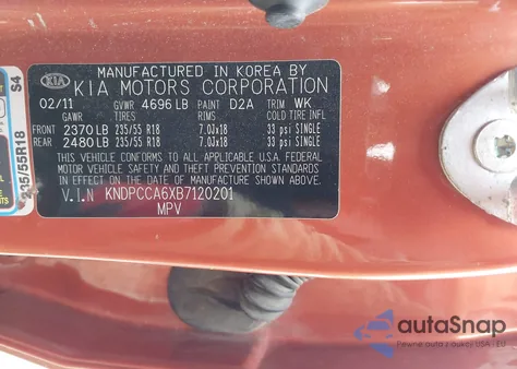 2011 Kia Sportage Sx from USA, damaged, VIN KNDPCCA6XB7120201